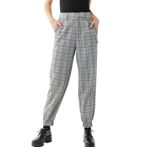 I AM GIA the Cobain Plaid Relaxed fit Chain Pants in Gray Women's Size XS - Picture 1 of 11